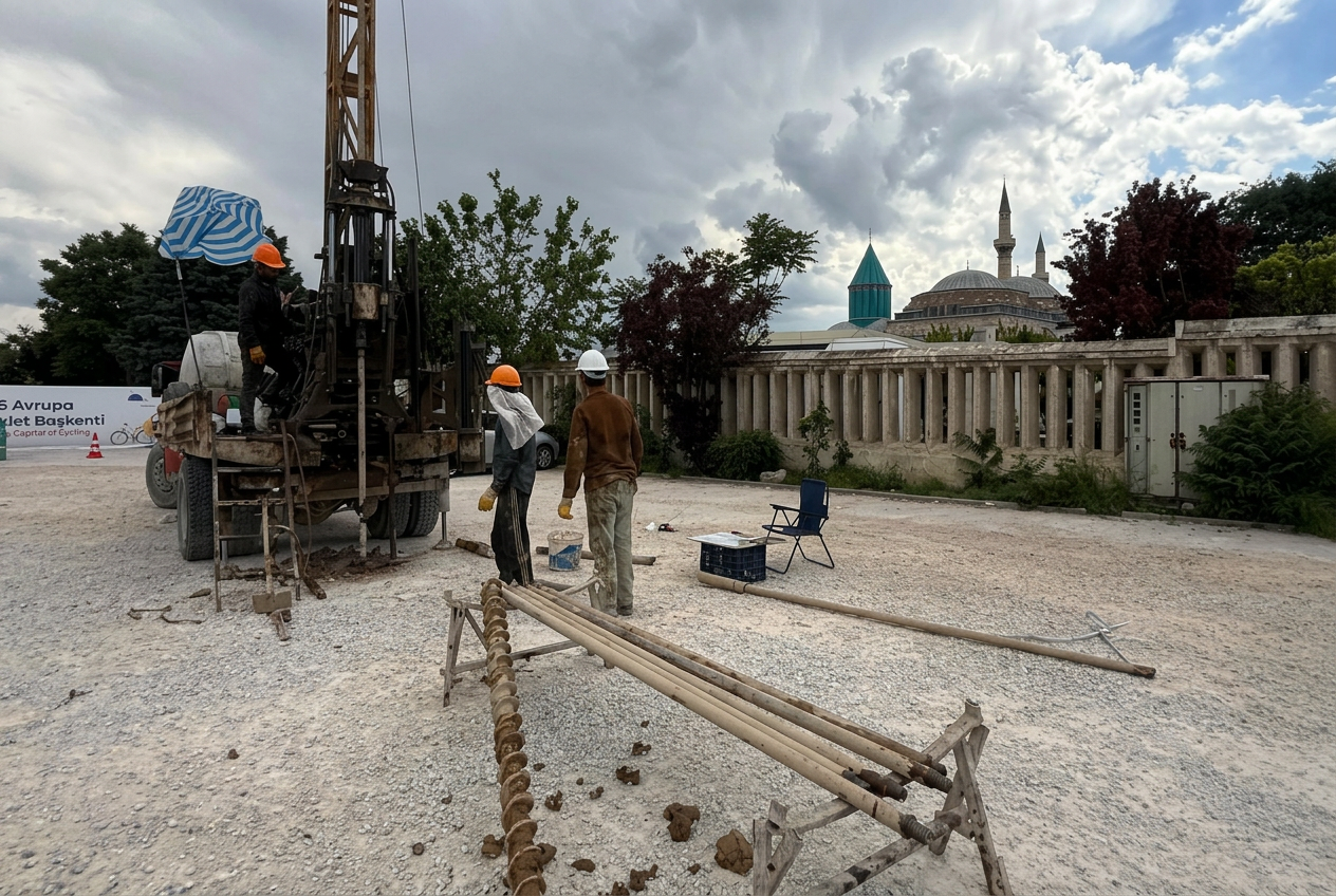 Konya'da Mevlana Türbesi yakınında sondaj çalışması